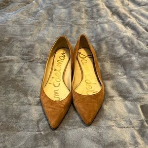 Sam Edelman suede camel flats size 10 with spoke detail.